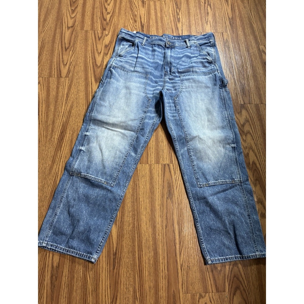 #P05 Men's American Eagle Carpenter Baggy Jeans 36x32  Double Knee